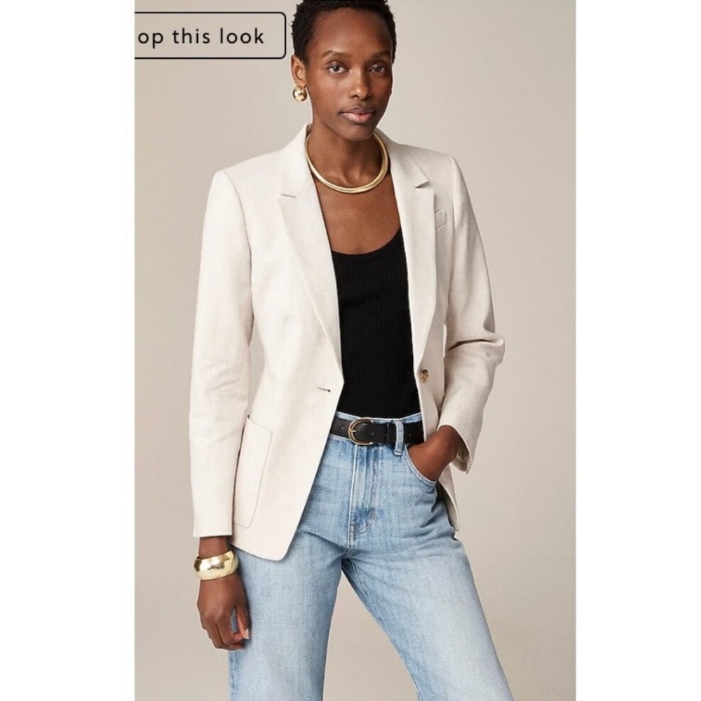 J. Crew Helena Linen Blend Blazer in Flax Ivory